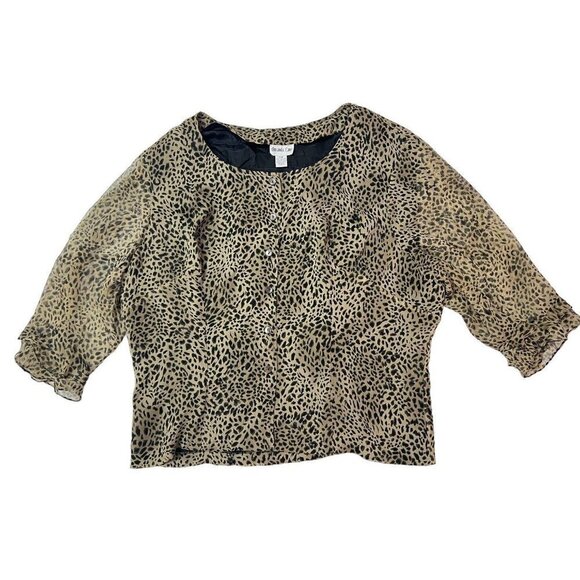 Amanda Lane 100% Silk Top Blouse Womens Sz 26 Cheetah Leopard Print Ruffles - Picture 6 of 10